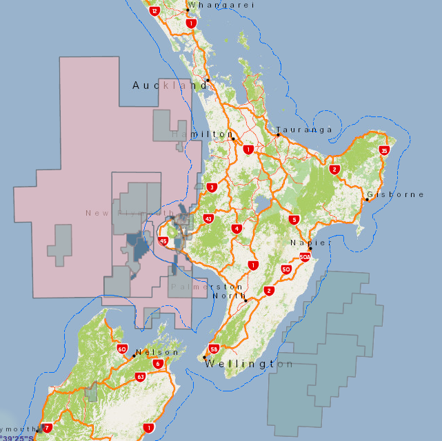 The current permits surrounding the North Island, east and west coasts.